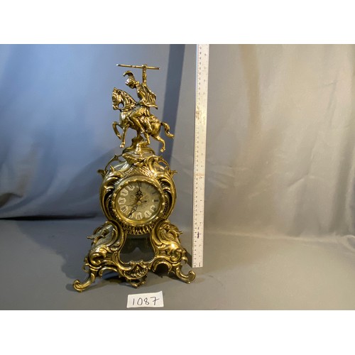 1087 - Heavy brass ornate mantel clock - battery operated