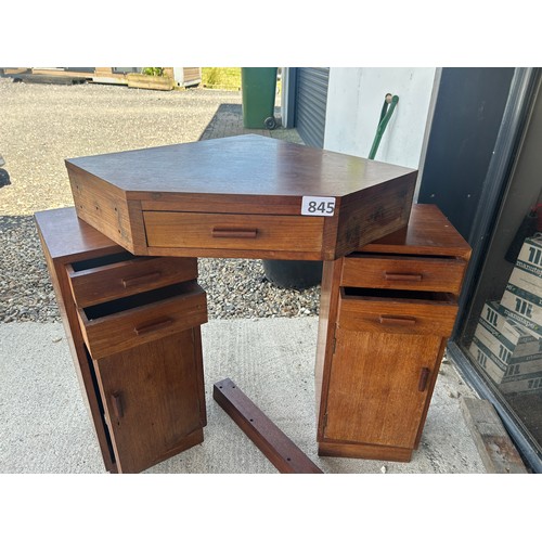 845 - Vintage corner wooden desk  with matching stool - fittings and fixtures included.