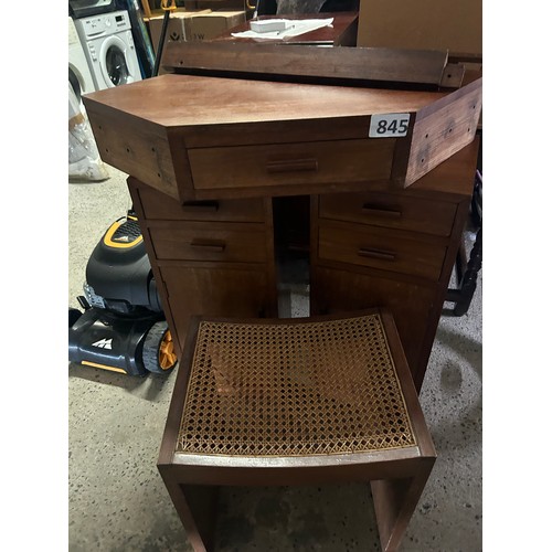 845 - Vintage corner wooden desk  with matching stool - fittings and fixtures included.