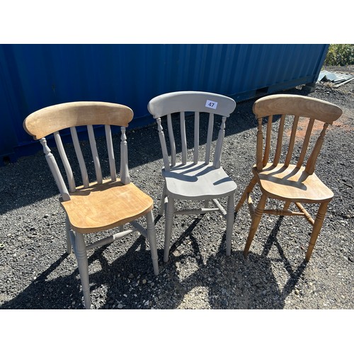 47 - 3 x pine chairs (2 x painted & 1 x plain)