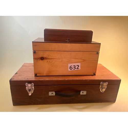 632 - 2 x wooden 'stationary' boxes and one other