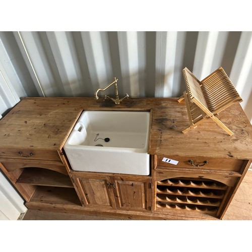 11 - Freestanding kitchen pine unit with Belfast sink and wine rack