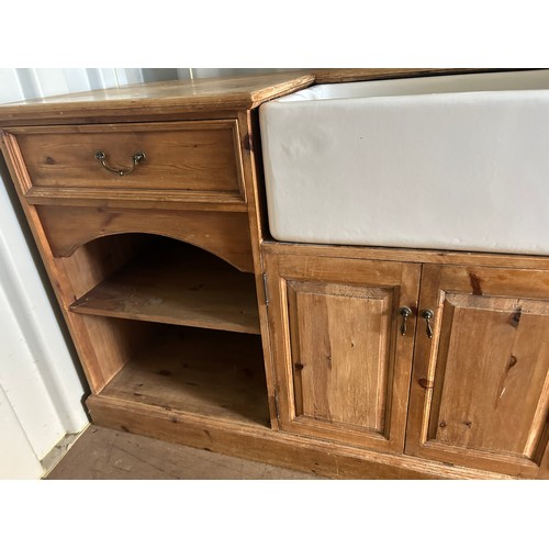 11 - Freestanding kitchen pine unit with Belfast sink and wine rack