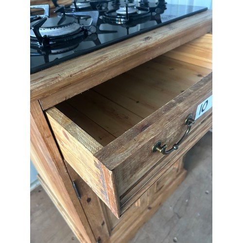 10 - Freestanding kitchen pine unit with gas hob and storage under