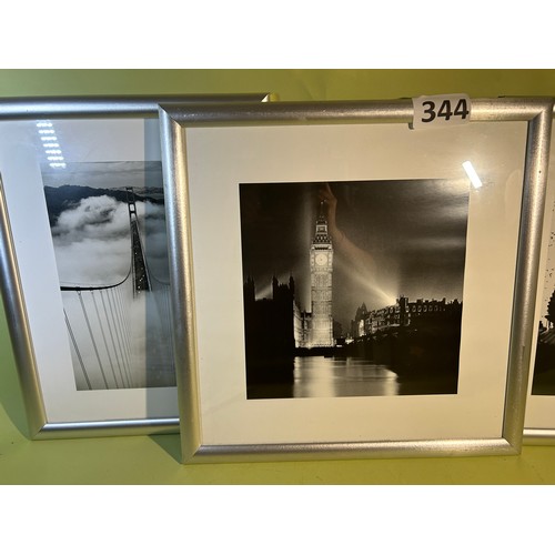 344 - 3 framed black and white pictures