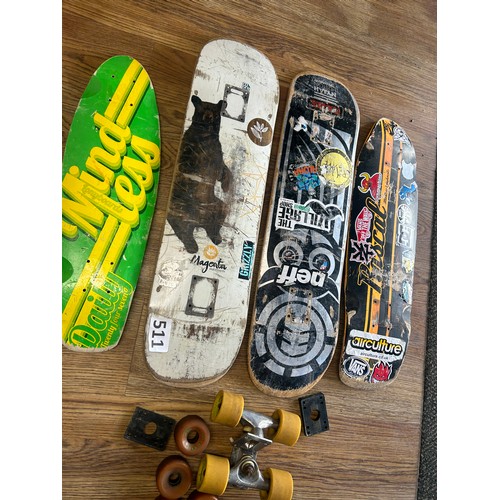 511 - 4 x skateboard decks and some wheels