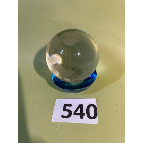 540 - Crystal engraved globe glass paperweight