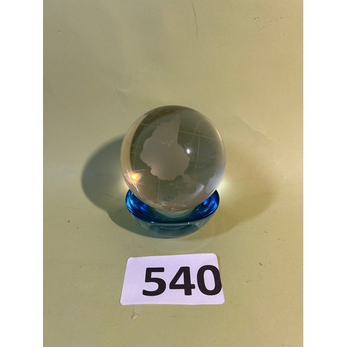 540 - Crystal engraved globe glass paperweight