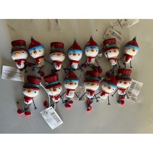 563 - Ceramic snowman Christmas tree decorations - most with names, initials etc