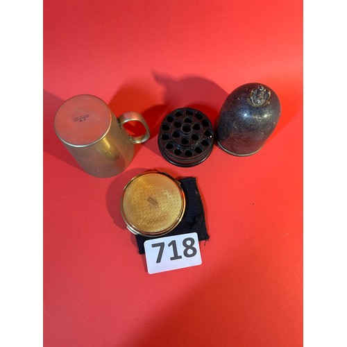 718 - Collectables - including viceroy plate tumbler and Bakelite and plated helmet shaped cigarette dispe... 