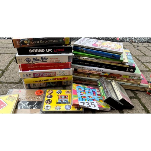 735 - Selection of vintage books, VHS tapes etc and large selection of ladybird books