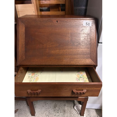 51 - Writing bureau - arts and crafts style- with two drawers - 106cms (H) x 61cms (W) approx.