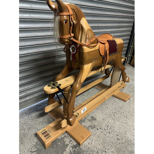 22 - Stunning handmade, hand carved, hardwood, Rocking Horse with paperwork relating to maker.