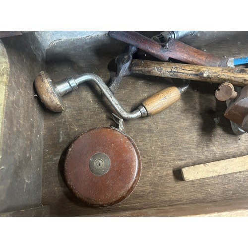 29 - Vintage carpenters box with various old tools