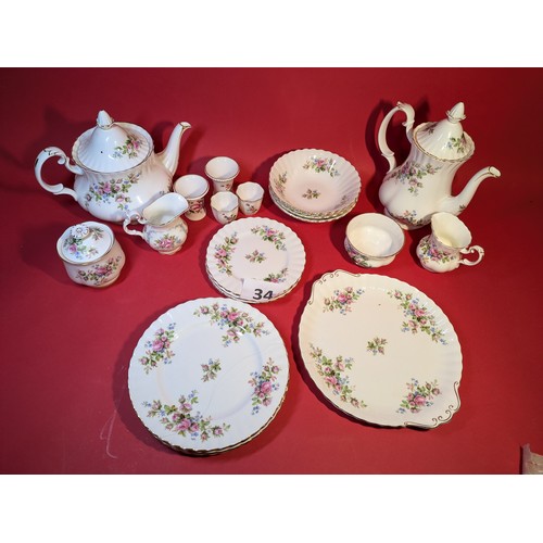 34 - Royal Albert 'Moss Rose' bone china part tea/coffee set