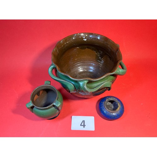 4 - Glazed flower/plant pot - signed C.H Brannam 1906, C.H Brannam 'Trophy Vase' in green glaze & 'The p... 