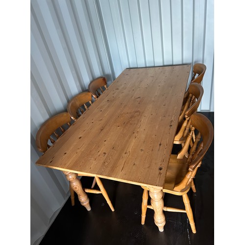 22 - Pine dining table with 6 chairs - 183cms(L) x 89cms(W) x 76cms(H) approx.