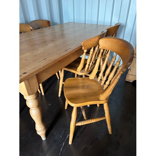 22 - Pine dining table with 6 chairs - 183cms(L) x 89cms(W) x 76cms(H) approx.