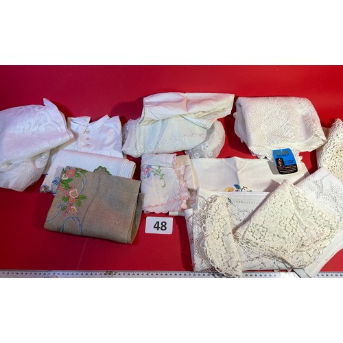 48 - Vintage baby clothes, lace and table linen