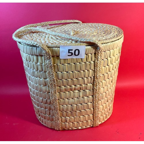 50 - Small wicker basket with tray - good for storing craft items