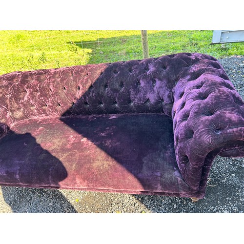 59 - Purple button back velvet large 3 seater sofa - 210cms wide approx.