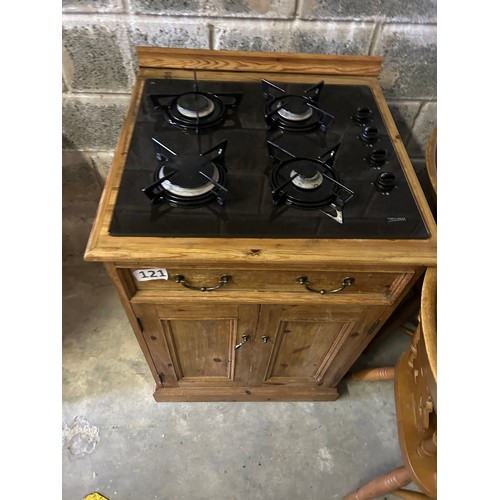 121 - Freestanding pine hob unit with storage cupboard under