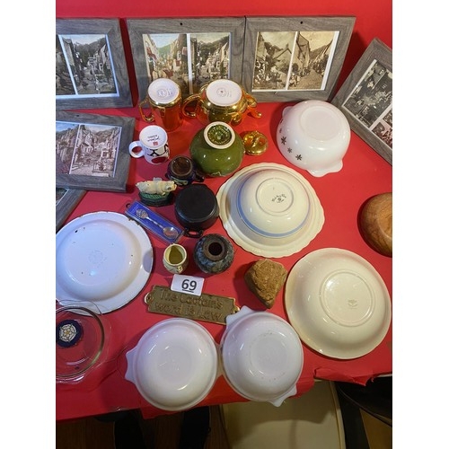 69 - Selection of various collectables/Bric-a-brac to include Pyrex dishes and Dartmouth pottery vase