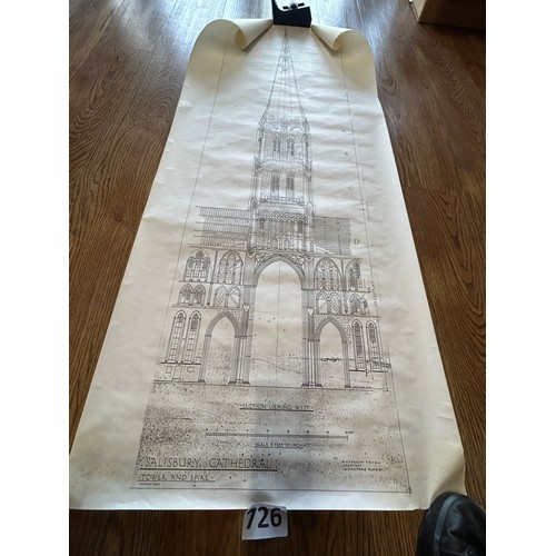 726 - 2 x technical drawings of Salisbury cathedral