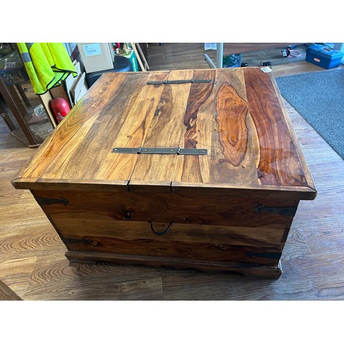 779 - Large coffee table / storage trunk, both side hinge up - believed to be Indian oak - 92cms(W) x 92cm... 