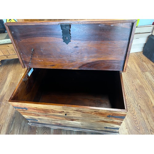 779 - Large coffee table / storage trunk, both side hinge up - believed to be Indian oak - 92cms(W) x 92cm... 