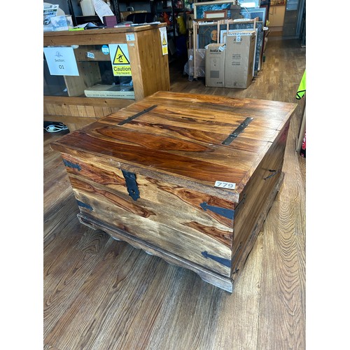 779 - Large coffee table / storage trunk, both side hinge up - believed to be Indian oak - 92cms(W) x 92cm... 