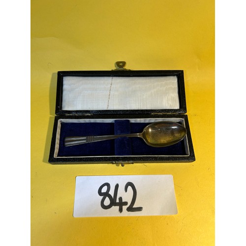 842 - Hallmarked silver spoon in box