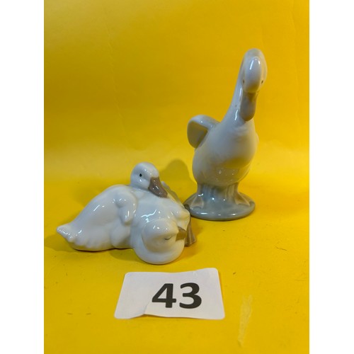 43 - 2 x Lladro porcelain duck figures