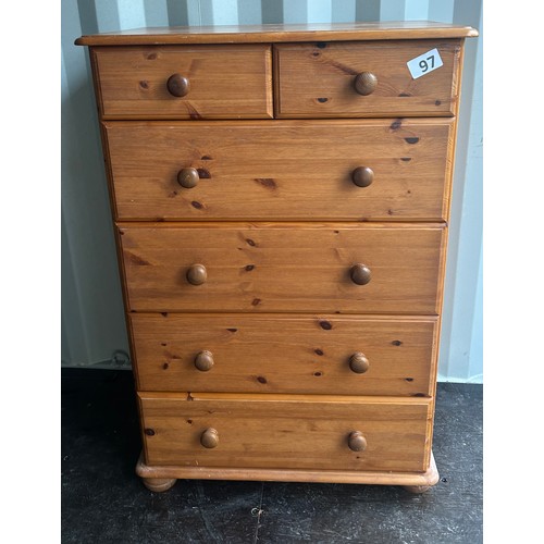 97 - Modern pine 2 over 4 chest of drawers 123cms(H) x 83cms(W) x 47cms(D)