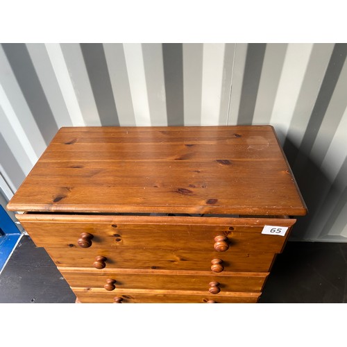 65 - Pine chest of drawers 88cms(W) x 44(D) x 81cm(H) approx.