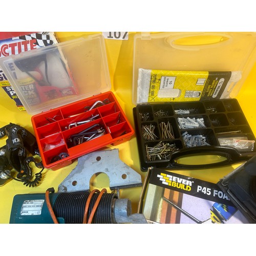 107 - Selection of tools to include power tools and head torch etc - PAT but not function tested.