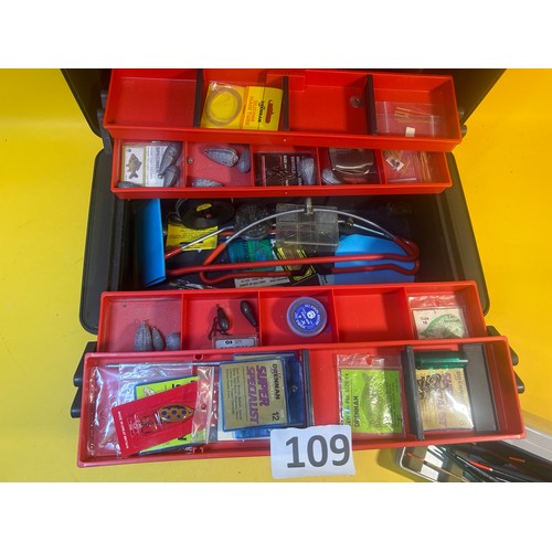 109 - Tool box and contents - fishing tackle