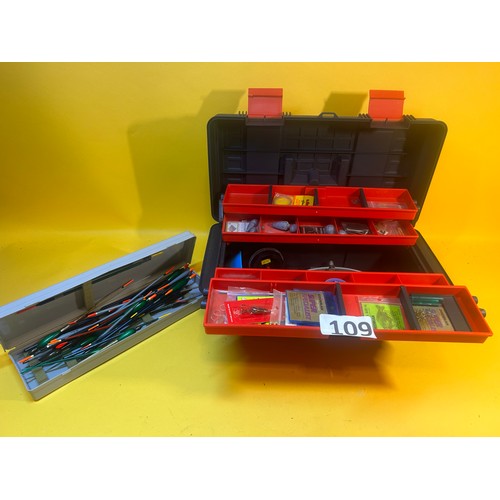 109 - Tool box and contents - fishing tackle