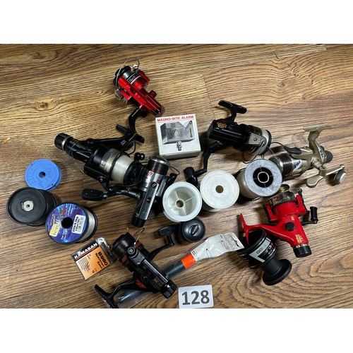 128 - Selection of fishing reels, line etc..