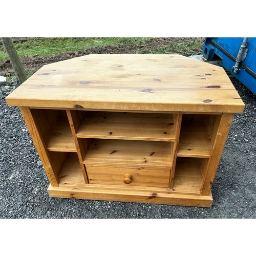 301 - Corner pine TV/media unit - 90cms x 56cms x 54cms approx.