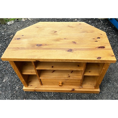 301 - Corner pine TV/media unit - 90cms x 56cms x 54cms approx.