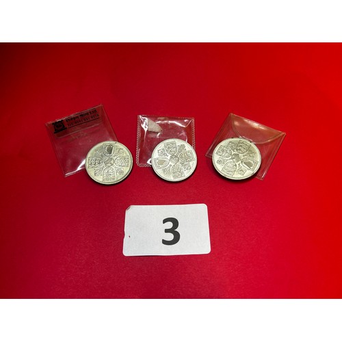 3 - 3 x 5 Shilling coins (1960)