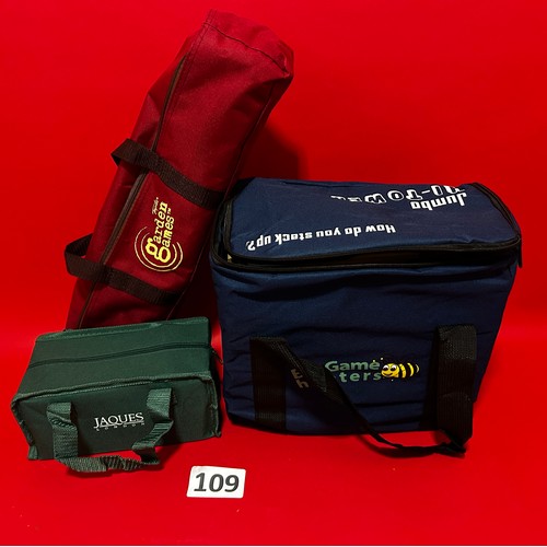 109 - Wooden garden games including Jacques of London large dominos - contents not checked