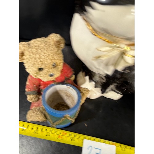 27 - Ceramic Cat Figure with Teddy Bear Planters