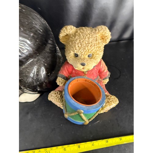 27 - Ceramic Cat Figure with Teddy Bear Planters