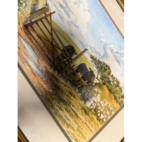 28 - Signed watercolour 'cattle at gate'