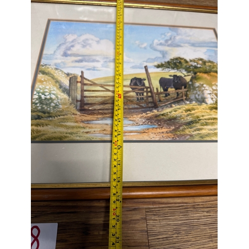 28 - Signed watercolour 'cattle at gate'