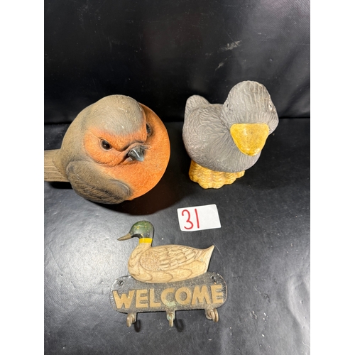 31 - Bird ornaments & duck key hook rack