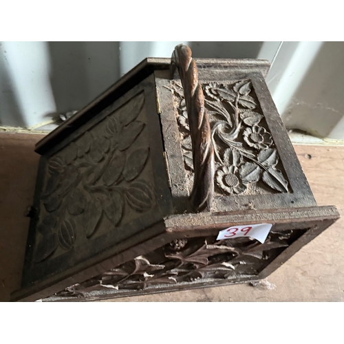 39 - Carved wood coal scuttle