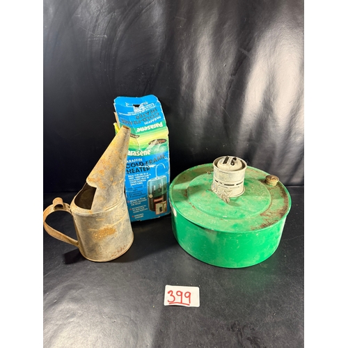 399 - Parasene paraffin cold frame heater with original box, together with a separate paraffin lamp and me... 